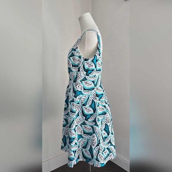 Anne Klein Sleeveless Scoopneck Teal Leaf Fit & Flare Cotton Dress Sz. 8 - Picture 4 of 13
